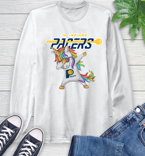 Indiana Pacers NBA Basketball Funny Unicorn Dabbing Sports Long Sleeve T-Shirt