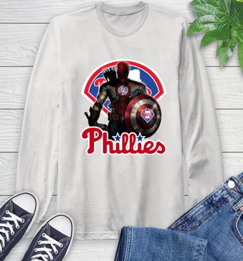 MLB Captain America Thor Spider Man Hawkeye Avengers Endgame Baseball Philadelphia Phillies Long Sleeve T-Shirt