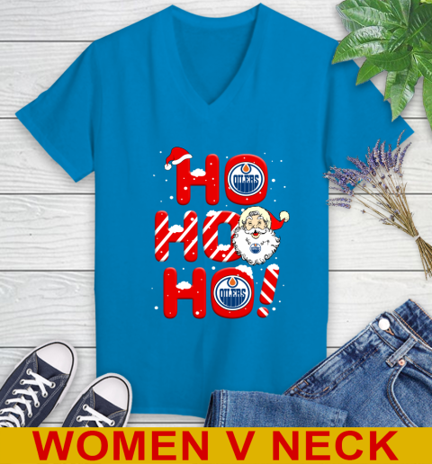 Edmonton Oilers NHL Hockey Ho Ho Ho Santa Claus Merry Christmas Shirt Women's V-Neck T-Shirt 7
