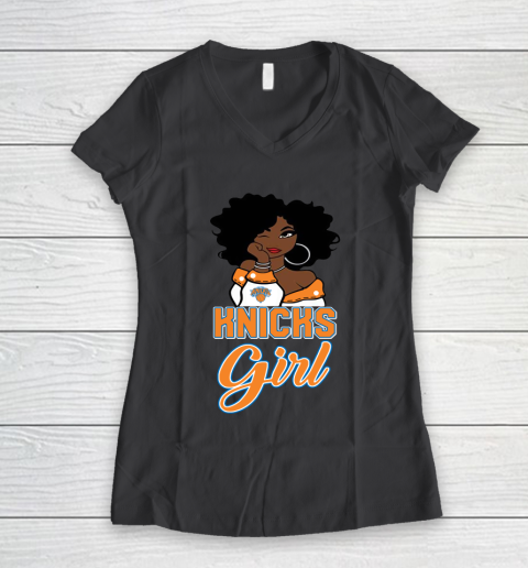 New York Knicks Girl NBA Women's V-Neck T-Shirt 8