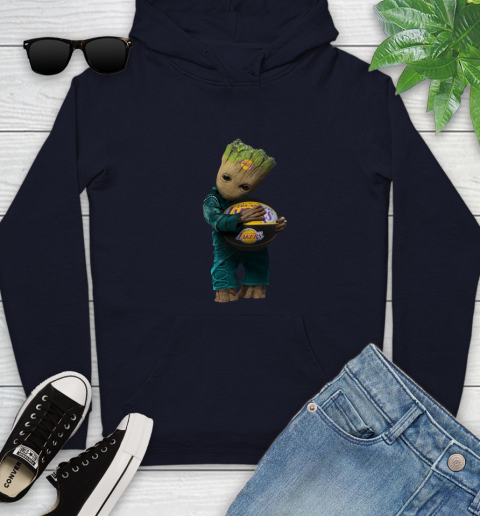 NBA Groot Guardians Of The Galaxy Basketball Sports Los Angeles Lakers Youth Hoodie 4