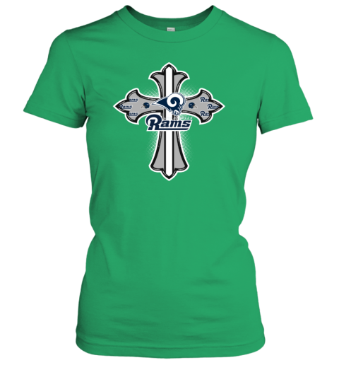 NFL Green Crusader Cross Los Angeles Rams Women's T-Shirt - Rookbrand