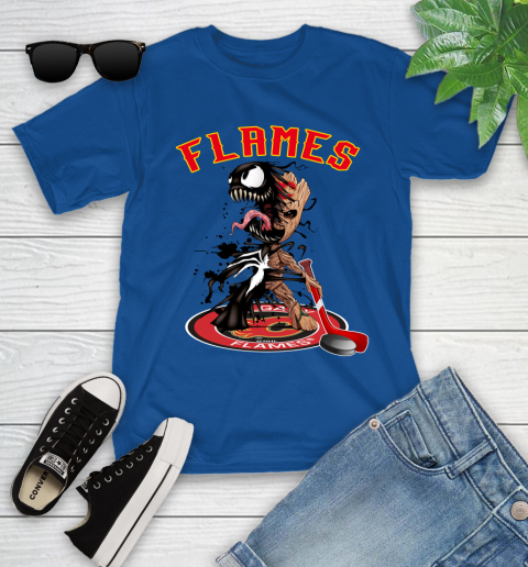 NHL Calgary Flames Hockey Venom Groot Guardians Of The Galaxy Youth T-Shirt 9