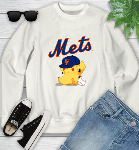 MLB Pikachu Baseball Sports New York Mets Youth Sweatshirt