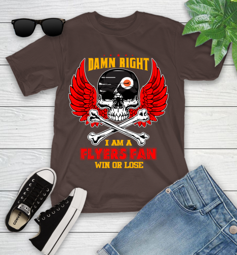 NHL Damn Right I Am A Philadelphia Flyers Win Or Lose Skull Hockey Sports Youth T-Shirt 7