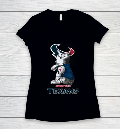 NFL Football My Cat Loves Houston Texans Women's V-Neck T-Shirt NFL Football My Cat Loves Houston Texans Women's V-Neck T-Shirt
