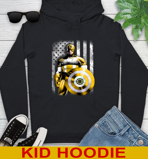 Boston Bruins NHL Hockey Captain America Marvel Avengers American Flag Shirt Youth Hoodie
