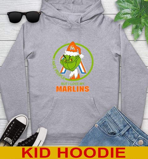 Miami Marlins MLB Christmas Grinch I Hate People But I Love My Favorite Baseball Team Youth Hoodie 6