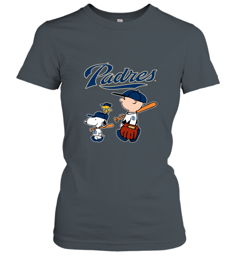 nfpk san diego padres lets play baseball together snoopy mlb shirt ladies t shirt 20 front dark heather