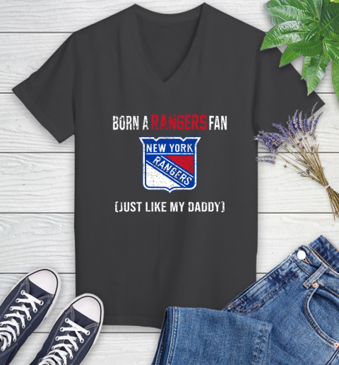 NHL New York Rangers Hockey Loyal Fan Just Like My Daddy Shirt Women's V-Neck T-Shirt 6