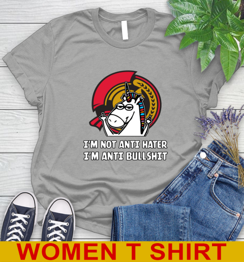 Ottawa Senators NHL Hockey Unicorn I'm Not Anti Hater I'm Anti Bullshit Women's T-Shirt 11