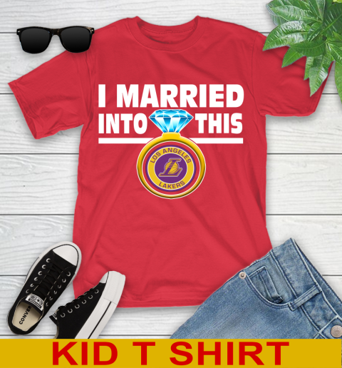 Los Angeles Lakers NBA Basketball I Married Into This My Team Sports Youth T-Shirt - Image 12