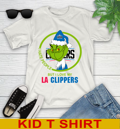 LA Clippers NBA Christmas Grinch I Hate People But I Love My Favorite Basketball Team Youth T-Shirt