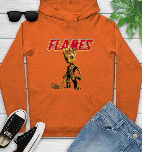 Calgary Flames NHL Hockey Groot Marvel Guardians Of The Galaxy Youth Hoodie 5