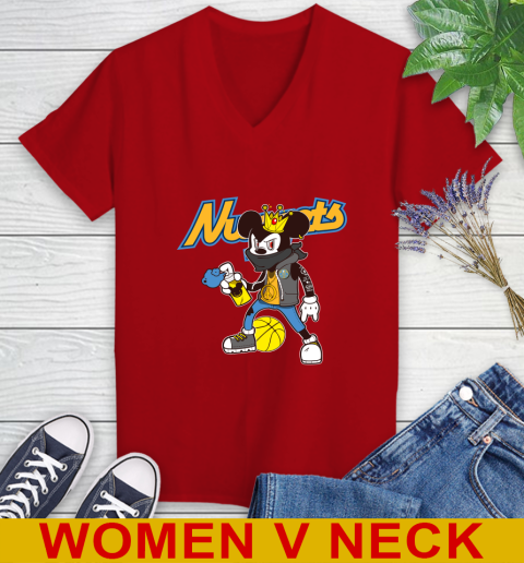 Denver Nuggets NBA Basketball Mickey Peace Sign Sports Women's V-Neck T-Shirt 12