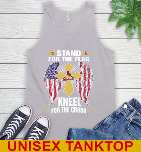 MLB Baseball St.Louis Cardinals Stand For Flag Kneel For The Cross Shirt Tank Top - Image 4