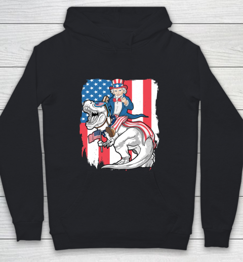 Independence Day Uncle Sam Riding Dinosaur 4th Of July T Rex Amerisaurus Rex Youth Hoodie