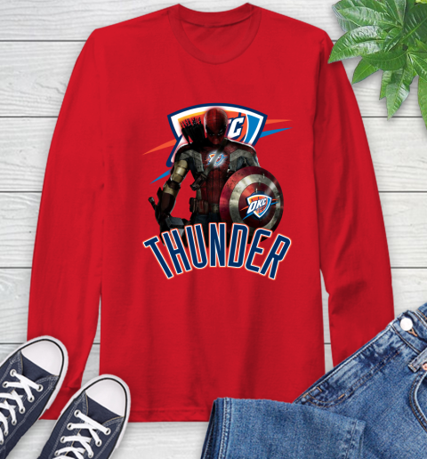 Oklahoma City Thunder NBA Basketball Captain America Thor Spider Man Hawkeye Avengers Long Sleeve T-Shirt 10