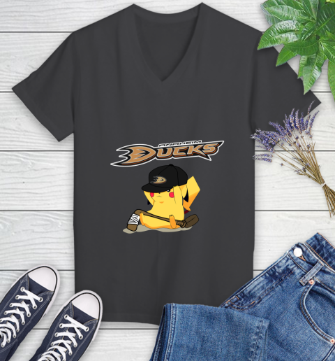 NHL Pikachu Hockey Sports Anaheim Ducks Women's V-Neck T-Shirt 8