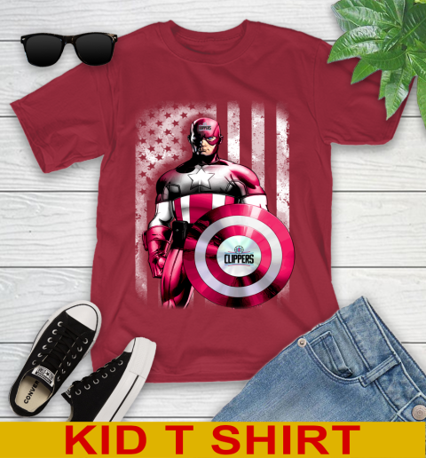 LA Clippers NBA Basketball Captain America Marvel Avengers American Flag Shirt Youth T-Shirt 12