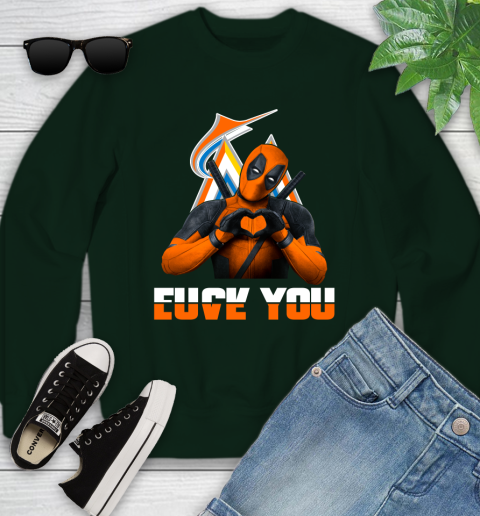 MLB Miami Marlins Deadpool Love You Fuck You Baseball Sports Youth Sweatshirt 9