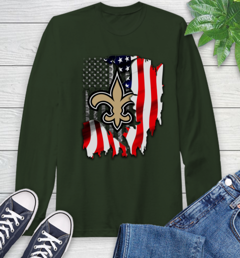 New Orleans Saints NFL Football American Flag Long Sleeve T-Shirt 7