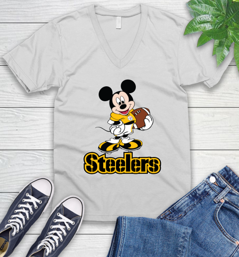 NFL Football Pittsburgh Steelers Cheerful Mickey Mouse Shirt V-Neck T-Shirt 2