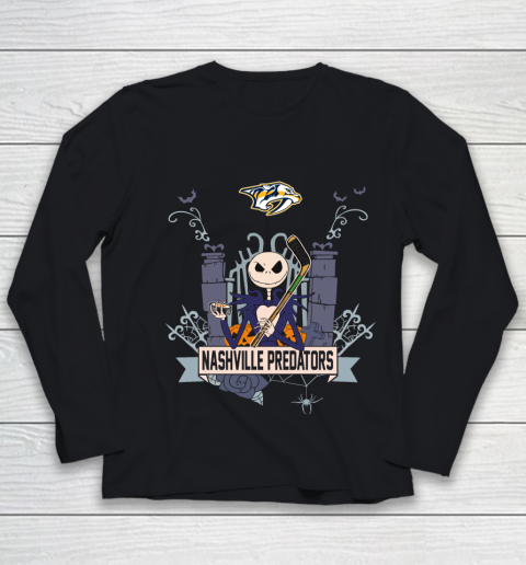 NHL Nashville Predators Hockey Jack Skellington Halloween Youth Long Sleeve