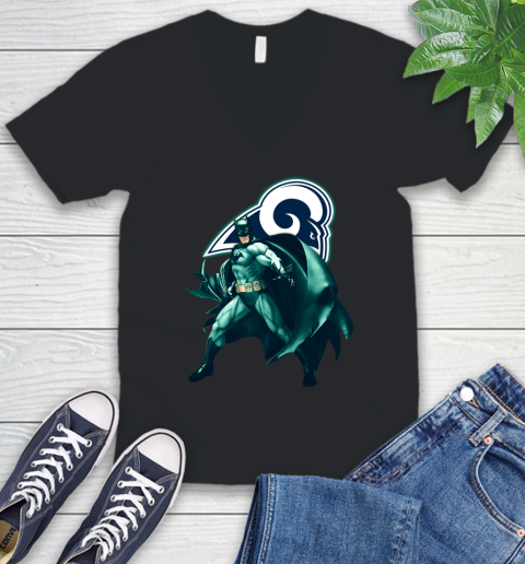 NFL Batman Football Sports Los Angeles Rams V-Neck T-Shirt 2