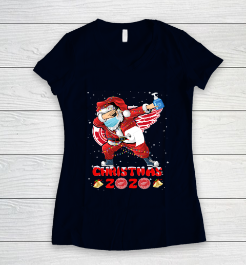 Detroit Red Wings Funny Santa Claus Dabbing Christmas 2020 NHL Women's V-Neck T-Shirt 2