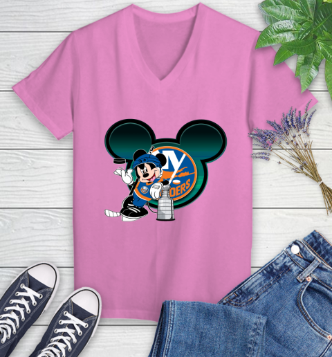 NHL New York Islanders Stanley Cup Mickey Mouse Disney Hockey T Shirt Women's V-Neck T-Shirt 14