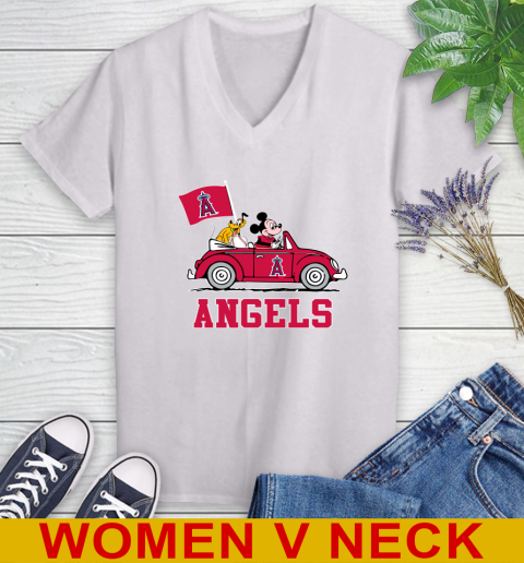 MLB Baseball Los Angeles Angels Pluto Mickey Driving Disney Shirt Women's V-Neck T-Shirt