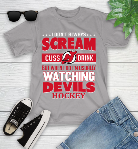 New Jersey Devils NHL Hockey I Scream Cuss Drink When I'm Watching My Team Youth T-Shirt 4