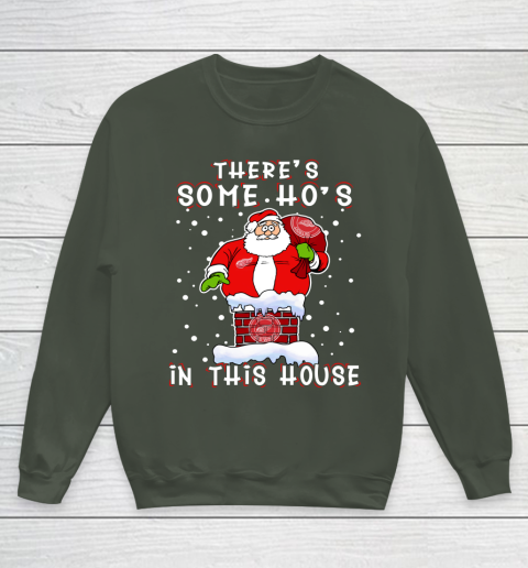 Detroit Red Wings Christmas There Is Some Hos In This House Santa Stuck In The Chimney NHL Youth Sweatshirt 8