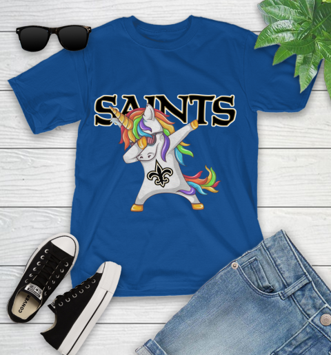 New Orleans Saints NFL Football Funny Unicorn Dabbing Sports Youth T-Shirt 9
