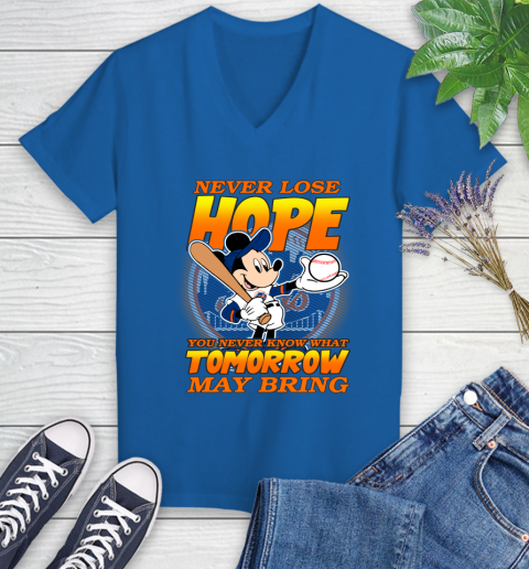 New York Mets MLB Baseball Mickey Disney Never Lose Hope Women's V-Neck T-Shirt 10