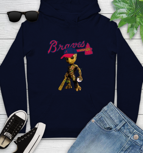 MLB Atlanta Braves Groot Guardians Of The Galaxy Baseball Youth Hoodie 4