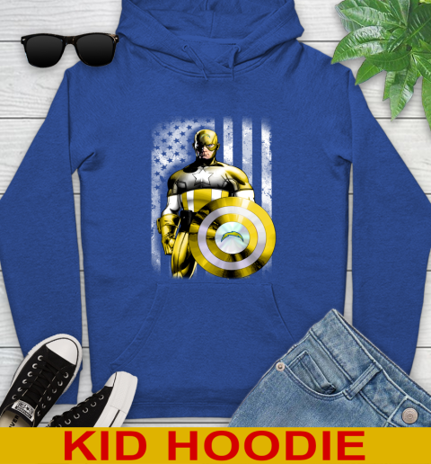Los Angeles Chargers NFL Football Captain America Marvel Avengers American Flag Shirt Youth Hoodie 10