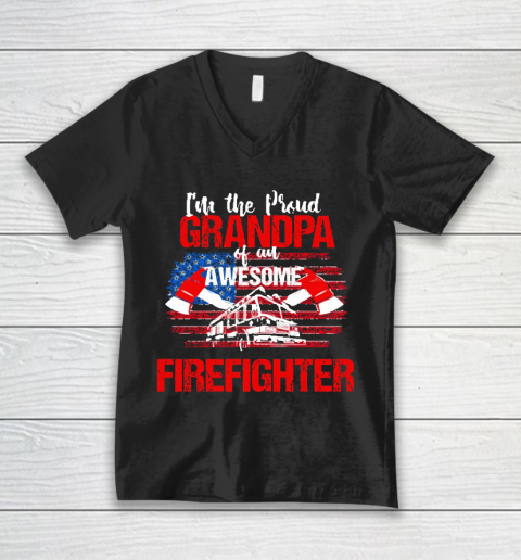 Grandpa Funny Gift Apparel  Proud Grandpa Of An Awesome Firefighter V-Neck T-Shirt