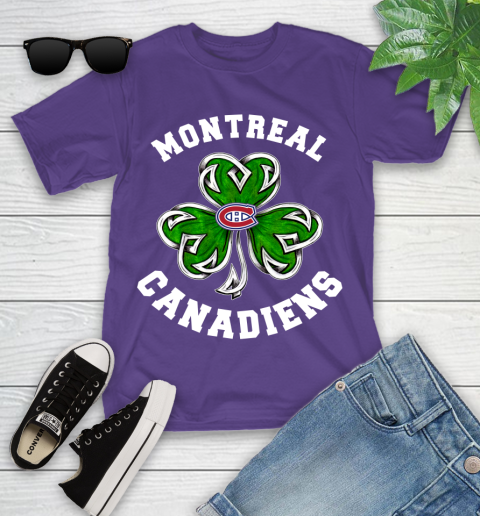 NHL Montreal Canadiens Three Leaf Clover St Patrick's Day Hockey Sports Youth T-Shirt 3