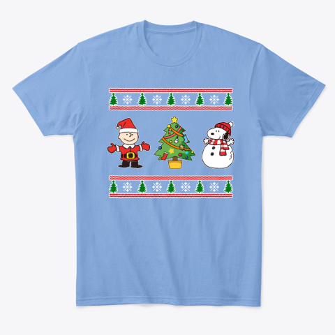 cjv6 snoopy and woodstock ugly christmas classic t shirt 2 front carolina blue