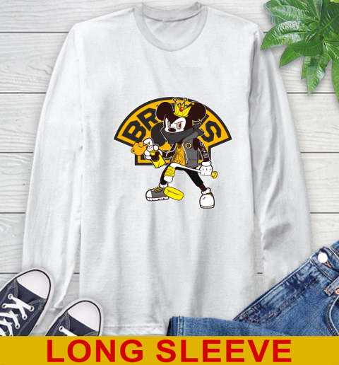 Boston Bruins NHL Hockey Mickey Peace Sign Sports Long Sleeve T-Shirt