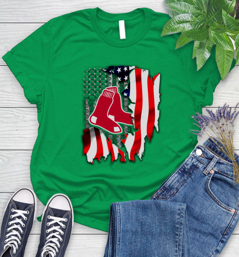 Boston Red Sox MLB Baseball American Flag Women's T-Shirt 9