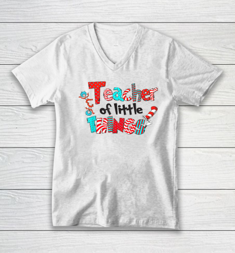 Teacher Of Little Things Gift For Teacher Cat Lover V-Neck T-Shirt