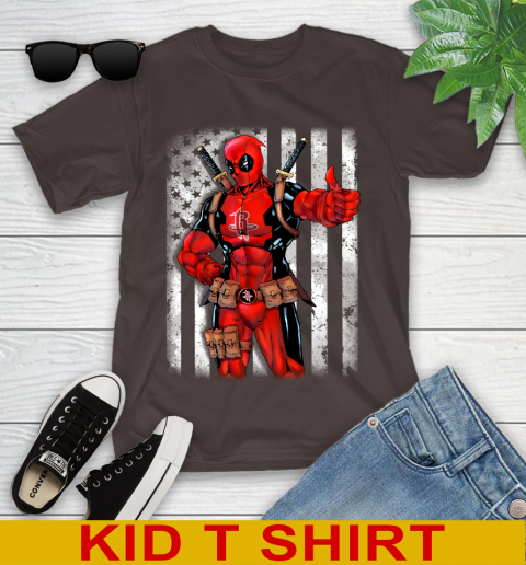 NBA Basketball Houston Rockets Deadpool American Flag Shirt Youth T-Shirt 6