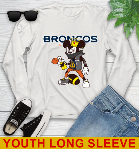 Denver Broncos NFL Football Mickey Peace Sign Sports Youth Long Sleeve 12