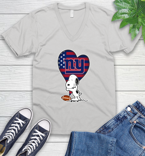 New York Giants NFL Football The Peanuts Movie Adorable Snoopy V-Neck T-Shirt