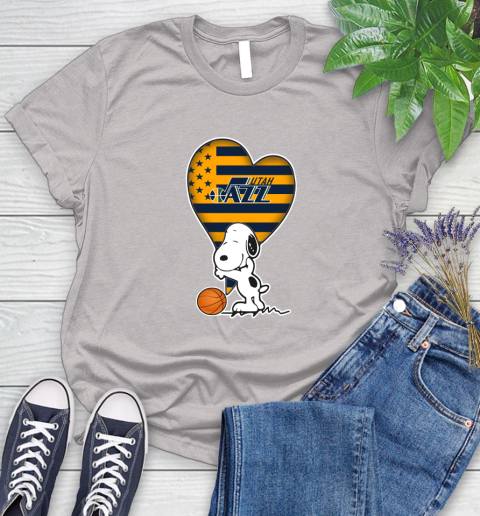 Utah Jazz NBA Basketball The Peanuts Movie Adorable Snoopy Women's T-Shirt 10