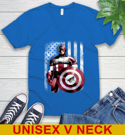 Arizona Coyotes NHL Hockey Captain America Marvel Avengers American Flag Shirt V-Neck T-Shirt 5
