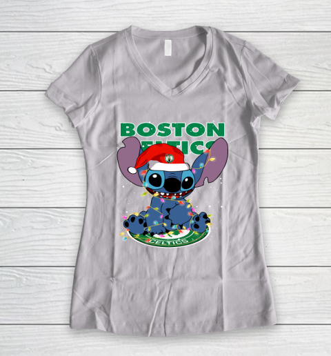 Boston Celtics NBA noel stitch Basketball Christmas Women's V-Neck T-Shirt